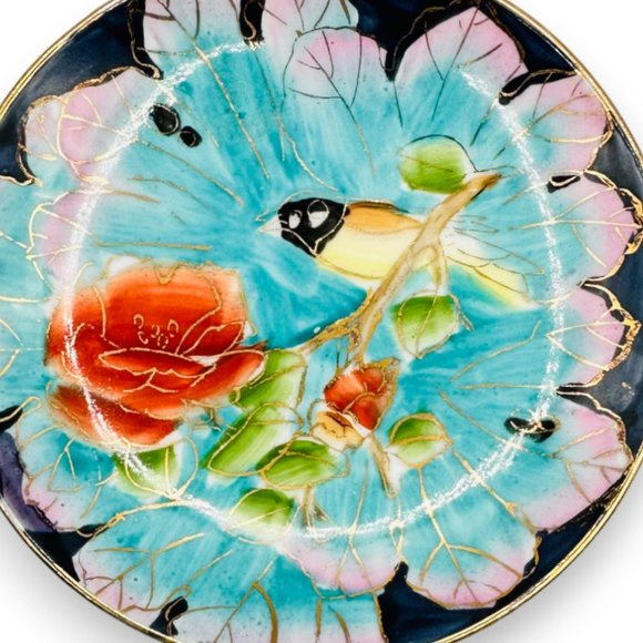 Vintage Chinese Hand Painted Bird on a Branch Trinket Dish / Gold Highlights - Picture 8 of 10